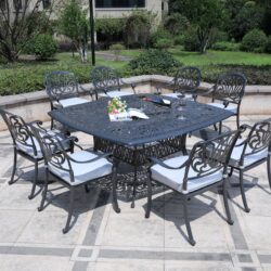 Square 8 Person 64" Long Aluminum Dining Set With Cushions - Dark Gray / White