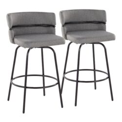 Cinch - Contemporary Fixed Height Counter Stool With Swivel With Round Footrest (Set of 2) - Black / Light Gray