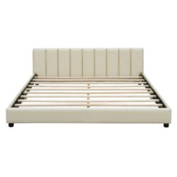 Queen & Twin Long Size Upholstered Platform Bed, Mother & Child Bed - Beige