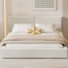 Queen Size Upholstered Platform Bed, Grounded Bed With Solid Frame - Beige - Image 12