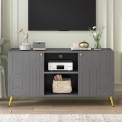 Modern TV Stand For TVs Up To 55", Entertainment Center Media Console, Adjustable Shelf, Metal Legs, Handles And Anti-Tip Device For Living Room - Gray