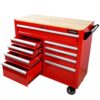9 Drawer Multifunctional Steel Tool Cart With Wheels And Wooden Top - Red - Image 7
