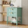 2 Drawer Side Table, American Style, End Table, Suitable For Bedroom, Living Room, Study - Light Green - Image 4