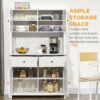 Homcom - 63.5" Kitchen Buffet With Hutch, Pantry Storage Cabinet With 4 Shelves, Drawers, Framed Glass Doors, Open Microwave Countertop - Antique White - Image 5
