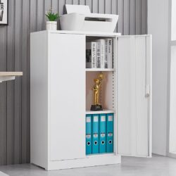 Metal Storage Cabinet With Locking Doors And Adjustable Shelf, Folding Filing Storage Cabinet, Folding Storage Locker Cabinet For Home Office, School, Garage - White