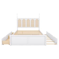Queen Size Platform Bed With With 2 Big Drawers Twin Size Trundle - White