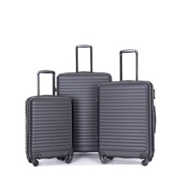 3 Piece Luggage Sets Lightweight Suitcase With Two Hooks, Spinner Wheels, Tsa Lock, (20/24/28) - Black
