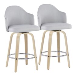 Ahoy - Mid-Century Modern Fixed Height Counter Stool With Natural Legs / Round Chrome Footrest (Set of 2) - Light Gray