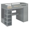 Twin Size Loft Bed With Desk, Wardrobes, 4 Drawers And 4 Shelves Construction - Gray - Image 4