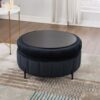 Upholstered Round Ottoman With Reversible Lid, Velvet Storage Stool, Channel Tufted Pumpkin Shape Footstool For Living Room, Bedroom And Office - Black - Image 6