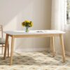 Dining Table With Splayed Rubberwood Legs & Faux Wood Tabletop, Mid Century Modern - White Oak - Image 4