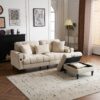 3 Seat L-Shaped Chenille Sofa With Removable And Storage Ottoman, Side Storage, And USB / C - Type Charging Ports Sofa For Living Room, Bedroom, Apartment - Beige - Image 4