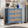 3 Drawer Cabinet Natural Rattan Suitable For Bedroom - Blue - Image 4