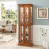 Curio Cabinet Lighted Curio Diapaly Cabinet With Adjustable Shelves And Mirrored Back Panel, Tempered Glass Doors (6 Tier), (E26 Light Bulb Not Included) - Oak - Image 15