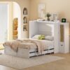 Full Size Murphy Wall Bed With Drawer And Rattan Decoration - White - Image 16