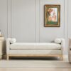 Elegant Upholstered Bench Daybed Ottoman With Nature Wood Legs & Bolster Pillows - Ivory Boucle - Image 6