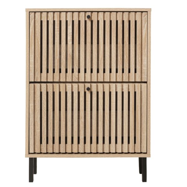 2 Door Shoe Rack, Freestanding Modern Shoe Storage Cabinet, For Entryway - Natural