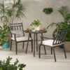 3 Piece Metal Bistro Set With 2 Curved Armrest Chairs - Black - Image 7