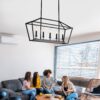 5 Light Farmhouse Kitchen Island Lighting, 5 Light Industrial Linear Chandelier For Dining Room Metal Hanging Pendant Light Fixture For Bedroom Living Room Hallway Conference Room - Matte Black - Image 6