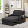 3 In 1 Pull Out Sofa Sleeper With Wing Table And USB Charge - Black - Image 4
