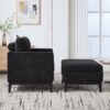 Farmhouse Upholstered Accent Chair With Ottoman Wood Base, Reversible Lid Coffee Table For Living Room Or Office - Black - Image 6