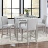 5 Piece Counter Height Table Set, Wooden Kitchen Table Set With Square Table And 4 Upholstered Chairs, Counter Height Dining Table With Crystal Decoration And Chair Set - Silver Gray - Image 4