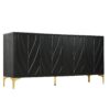 Modern Sideboard Buffet Cabinet With Handleless Press To Open Design, Carved Credenza Storage Cabinet With 4 Doors Construction - Black - Image 9