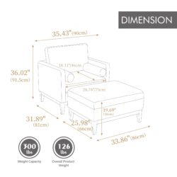 Farmhouse Upholstered Accent Chair With Ottoman, Wood Base, Reversible Lid Coffee Table For Living Room Or Office - Ivory