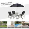 Outsunny - 6 Piece Patio Dining Set For 4 With Umbrella, Outdoor Table And Chairs With 4 Folding Dining Chairs & Round Glass Table For Garden, Backyard And Poolside - Black - Image 5