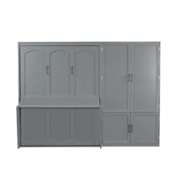 Queen Size Murphy Elegant Wall Bed With Closet - Gray