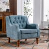 Accent Chair, Living Room Chair, Footrest Chair Set With Vintage Brass Studs, Button Tufted Upholstered Armchair For Living Room, Comfy Reading Chair For Bedroom, Reception Room - Blue - Image 2