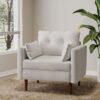 Contemporary Fabric Club Chair With Birch Wood Legs - Beige - Image 5