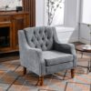 Accent Chair, Living Room Chair, Footrest Chair Set With Vintage Brass Studs, Button Tufted Upholstered Armchair For Living Room, Comfy Reading Chair For Bedroom, Reception Room - Gray - Image 4