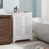 White 2 Door Rattan Storage Cabinet With Adjustable Partition, Medieval Modern Independent Buffet Cabinet, Multifunctional Decorative Cabinet Suitable For Living Room, Kitchen, Bathroom - White - Image 11