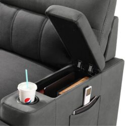 Kaden - Sleeper Sectional Sofa Chaise With Storage Arms And Cupholder - Gray
