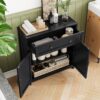 Kitchen Sideboard Buffet Cabinet, Farmhouse Storage Cabinet With Drawer And Adjustable Shelf, Barn Door Accent Cabinet For Kitchen, Dining Room, Entryway - Black - Image 5