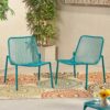 Outdoor Iron Chair With Mesh Design - Teal - Image 4