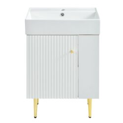 Hearth & Haven Amelia - Bathroom Vanity With Storage Cabinet, Single Ceramic Sink And Right Side Storage - White