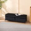 Wide Upholstered Velvet Storage Soft Bench Footstool Ottoman End Of Bed With Metal Legs, Foot Rest For Living Room, Entryway And Bedroom - Black - Image 4