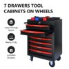 Rolling Metal Tool Chest With 7 Drawers, Steel Storage Cabinet With Ball Bearing Slides - Black / Red - Image 4