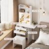 Contemporary Small Space Vanity Table Set With Adjustable Lighted Mirror And Storage Chair - White - Image 8