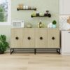 Carved 4 Door Sideboard, Sideboard Buffet Cabinet With Storage, Modern Coffee Bar Cabinet With Adjustable Shelf For Living Room - Natural - Image 2