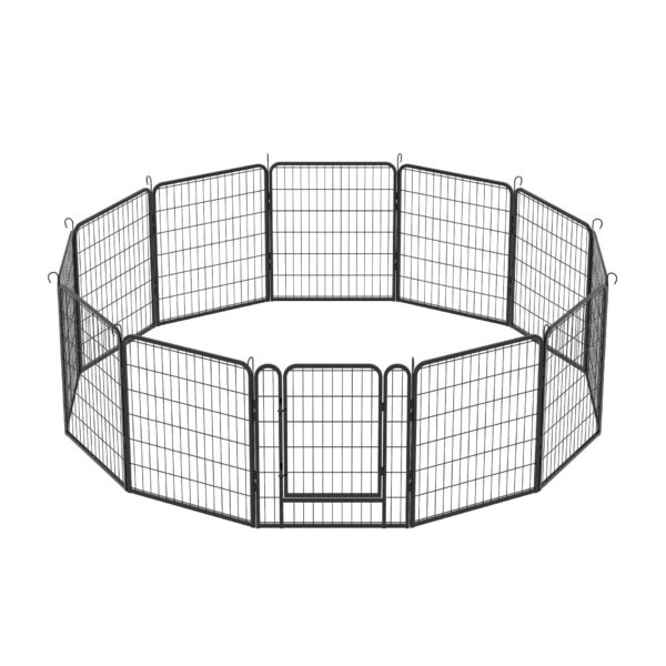 12 Panels Heavy Duty Metal Playpen With Door, Dog Fence Pet Exercise Pen For Outdoor - Black