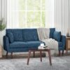 Diaphanous - Upholstered 3 Seater Sofa With 2 Accent Pillows And Wood Legs - Navy Blue - Image 9