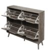 4 Door Shoe Rack, Freestanding Modern Shoe Storage Cabinet, For Entryway - Dark Gray - Image 5