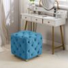 Modern Velvet Upholstered Ottoman, Exquisite Small End Table, Soft Foot Stool, Dressing Makeup Chair, Comfortable Seat For Living Room, Bedroom, Entrance - Blue - Image 4