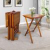 Folding Trays With Storage Rack Snack Table (Set of 4) - Honey - Image 2