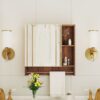 Bathroom Mirror Cabinet Wall Mounted, Medicine Cabinet, Over The Toilet Storage Cabinet With Shelves And Towel Rack - Walnut - Image 2