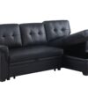 Lexi - Vegan Leather Modern Reversible Sleeper Sectional Sofa With Storage Chaise - Black - Image 2