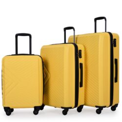 3 Piece Luggage Sets Lightweight Suitcase With Two Hooks, Spinner Wheels, Tsa Lock, (20/24/28) - Yellow